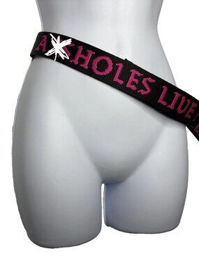 ALF A**holes Live Forever Embroidered Belt OS Black Hot Pink Canvas Adjustable